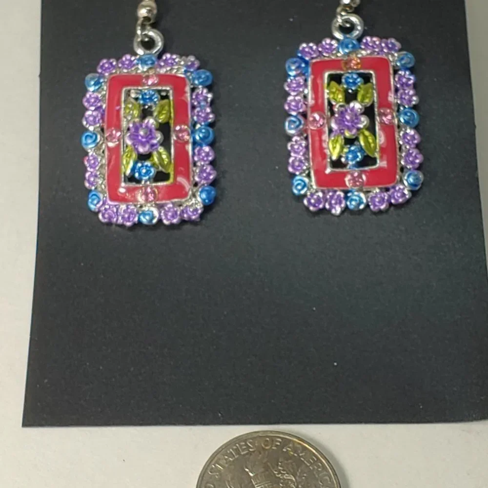 Red - Crystal Floral Drop Earrings – Silver-Tone Statement Jewelry 2-inch - Picture 6 of 7